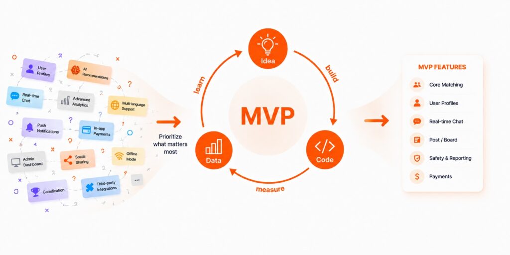 Diagram illustrating the patch of narrowing MVP scope via feature prioritization