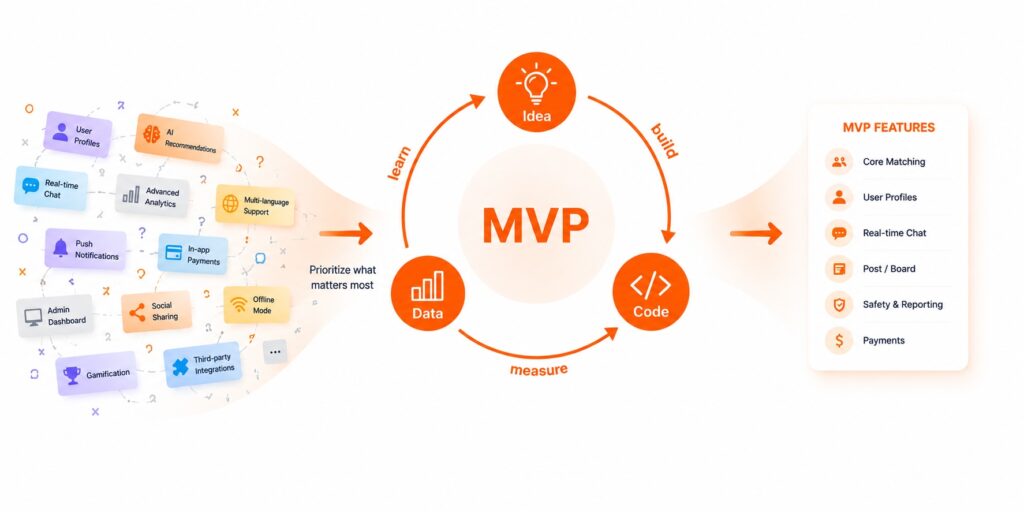 Diagram illustrating the patch of narrowing MVP scope via feature prioritization